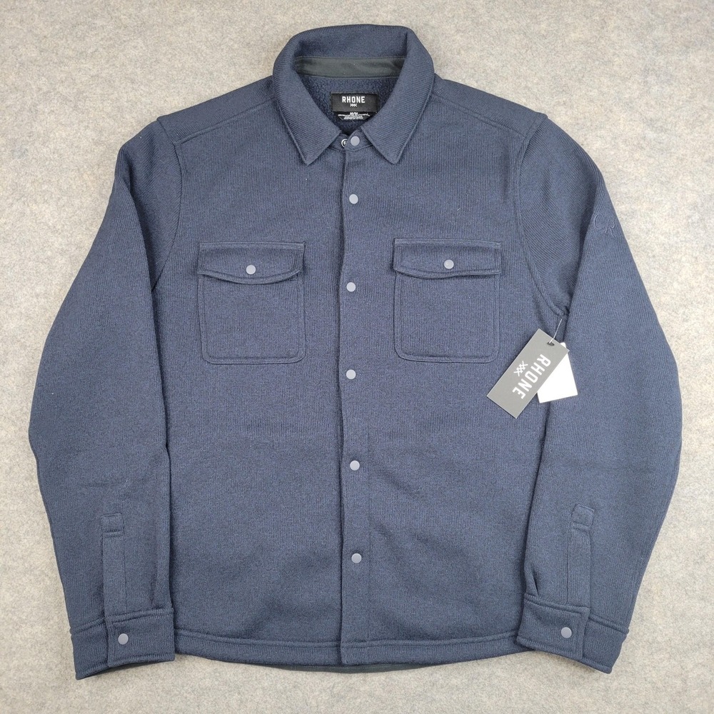 Rhone Jacket Mens Medium Blue Knit Snap Shirt Shacket Fleece Lined Insulated